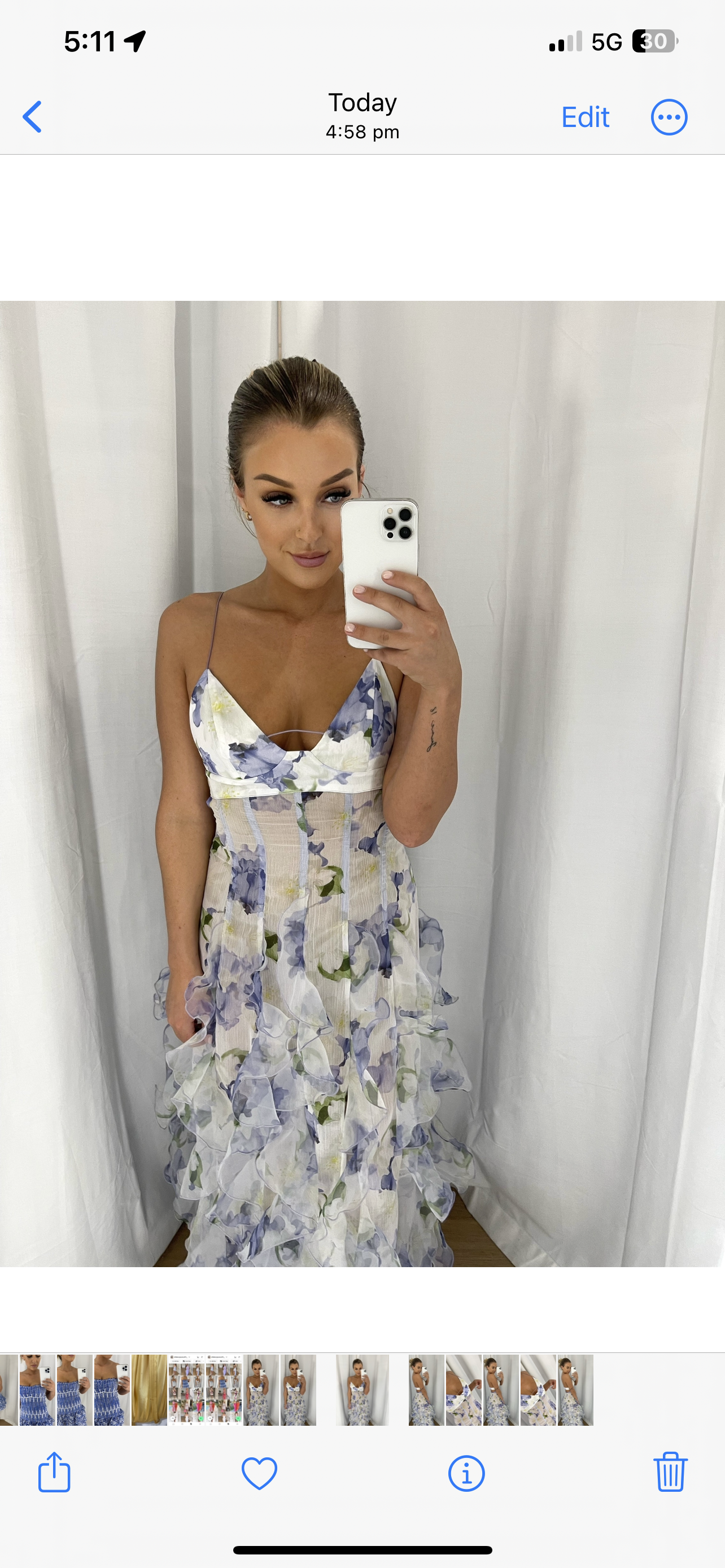 Menti Santorini Iris Flower Dress Blue Roses Chiffon